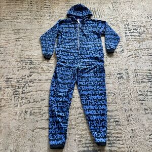Savage x fenty graffiti print onesie jumpsuit Women’s large 12-14 US Black Blue